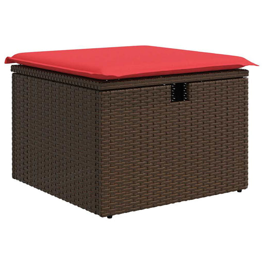 vidaXL Garden Stool with Cushion Brown 55x55x37 cm Poly Rattan