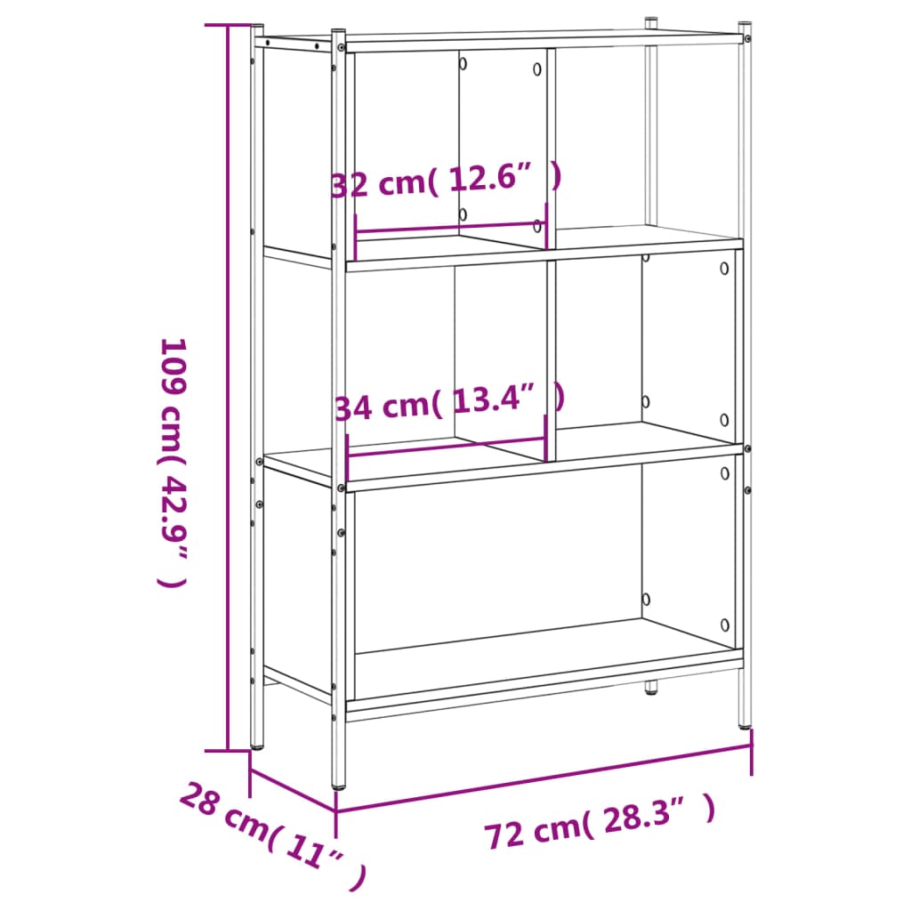 vidaXL Bookcase Black 72x28x109 cm Engineered Wood