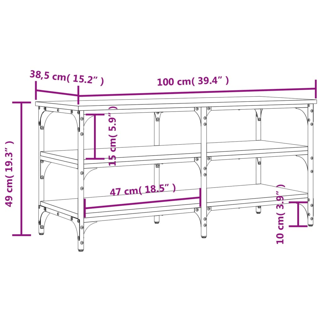 vidaXL Shoe Bench Smoked Oak 100x38.5x49 cm Engineered Wood