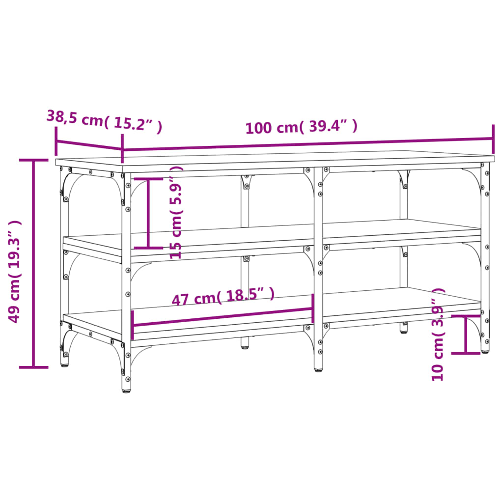 vidaXL Shoe Bench Grey Sonoma 100x38.5x49 cm Engineered Wood