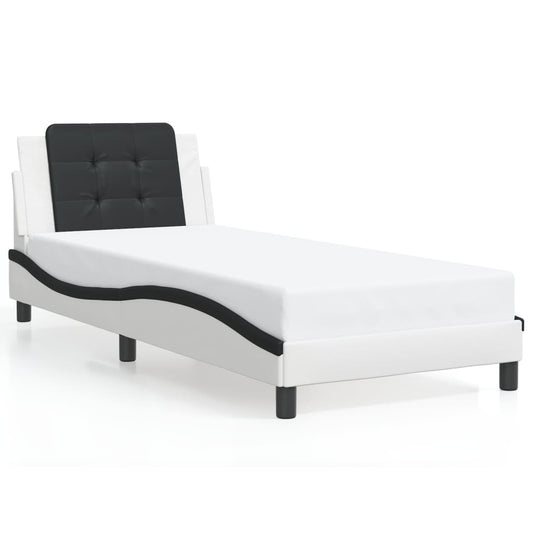 vidaXL Bed Frame without Mattress "Zadar" White and Black 90x190 cm Single Faux Leather