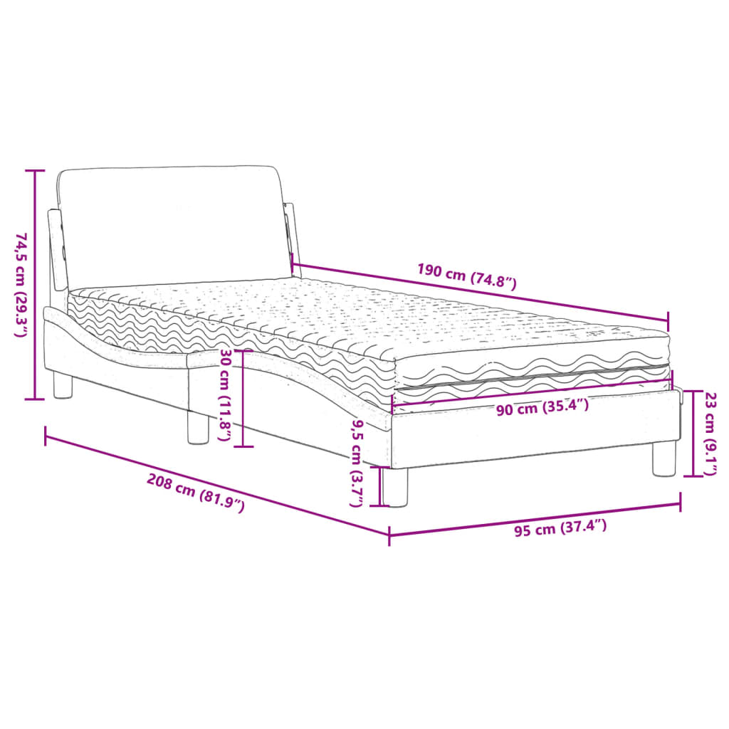 vidaXL Bed with Mattress "Dover" Dark Grey Single Velvet