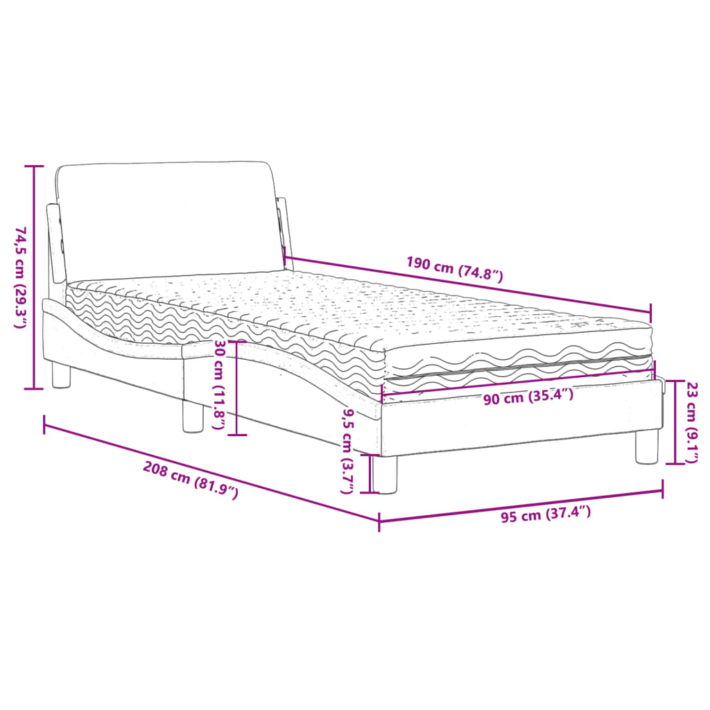 vidaXL Bed with Mattress "Dover" Black Single Velvet