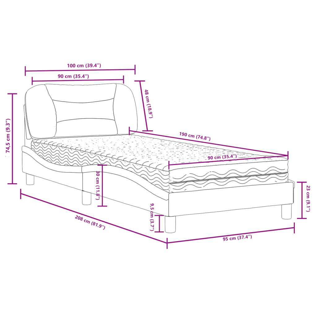 vidaXL Bed with Mattress "Hvar" Black 90x190 cm Faux Leather