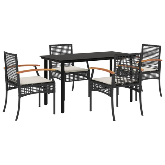 vidaXL Garden Dining Set | Black | PE Rattan | Medium | Removable Covers