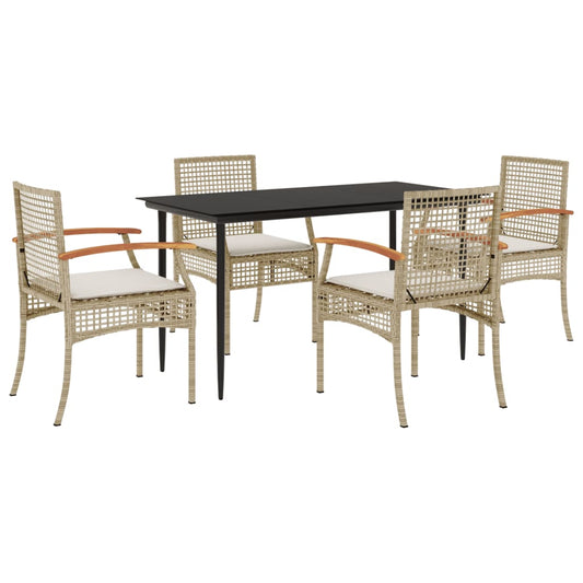 vidaXL Garden Dining Set | Beige chairs and cushions, Black table | PE Rattan