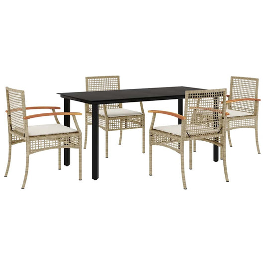 vidaXL 5 Piece Garden Dining Set with Cushions Beige Poly Rattan