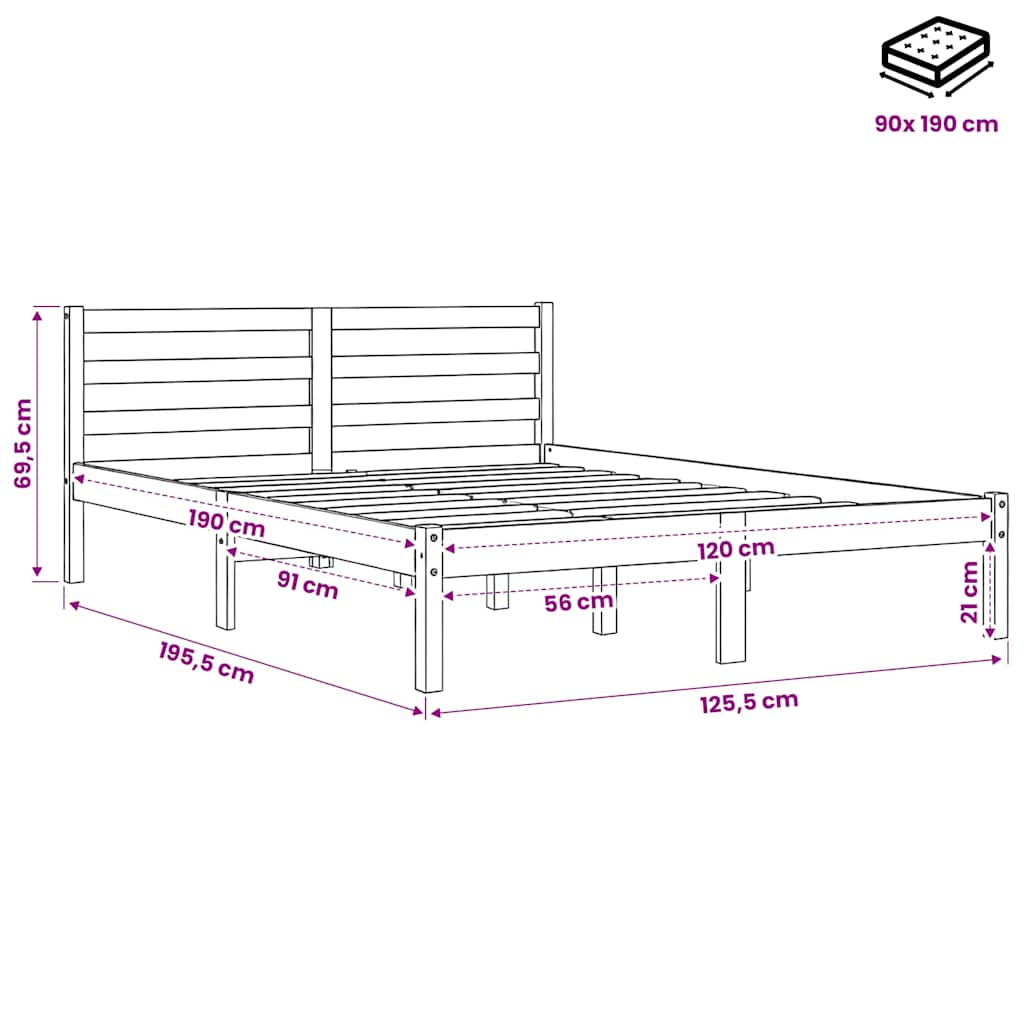 vidaXL Bed Frame Wax Brown 120 x 190 cm Solid Pine Wood, Plywood