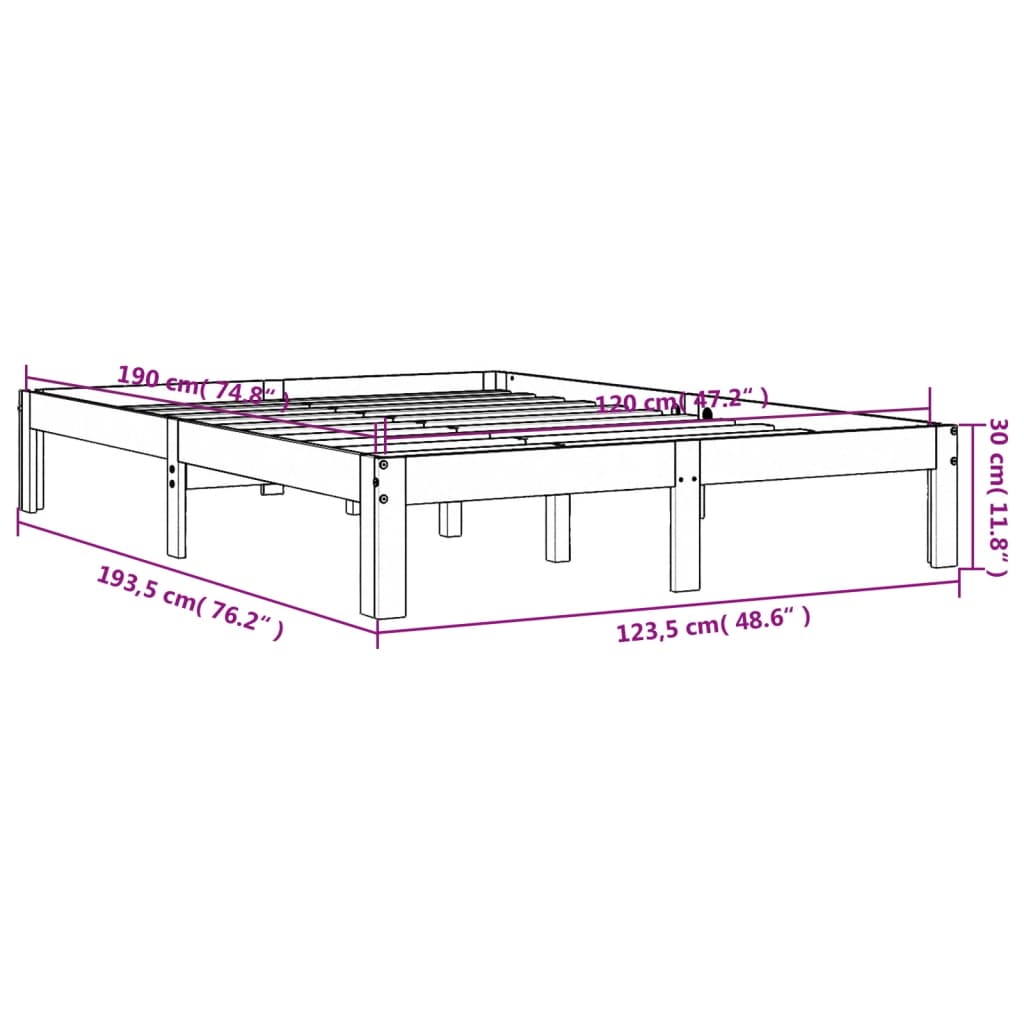 vidaXL Bed Frame without Mattress Wax Brown 120x190 cm Solid Wood Pine
