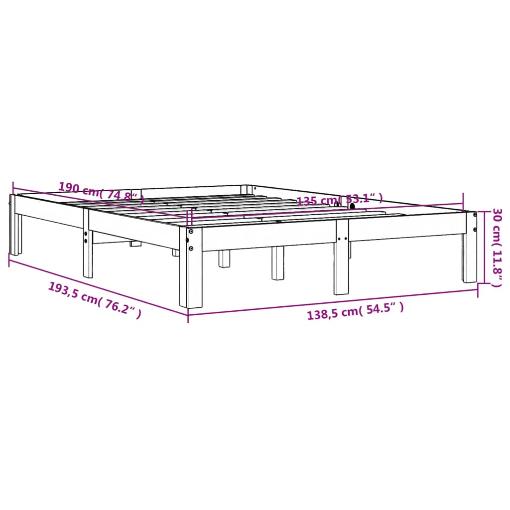 vidaXL Bed Frame without Mattress Wax Brown 135x190 cm Solid Wood Pine