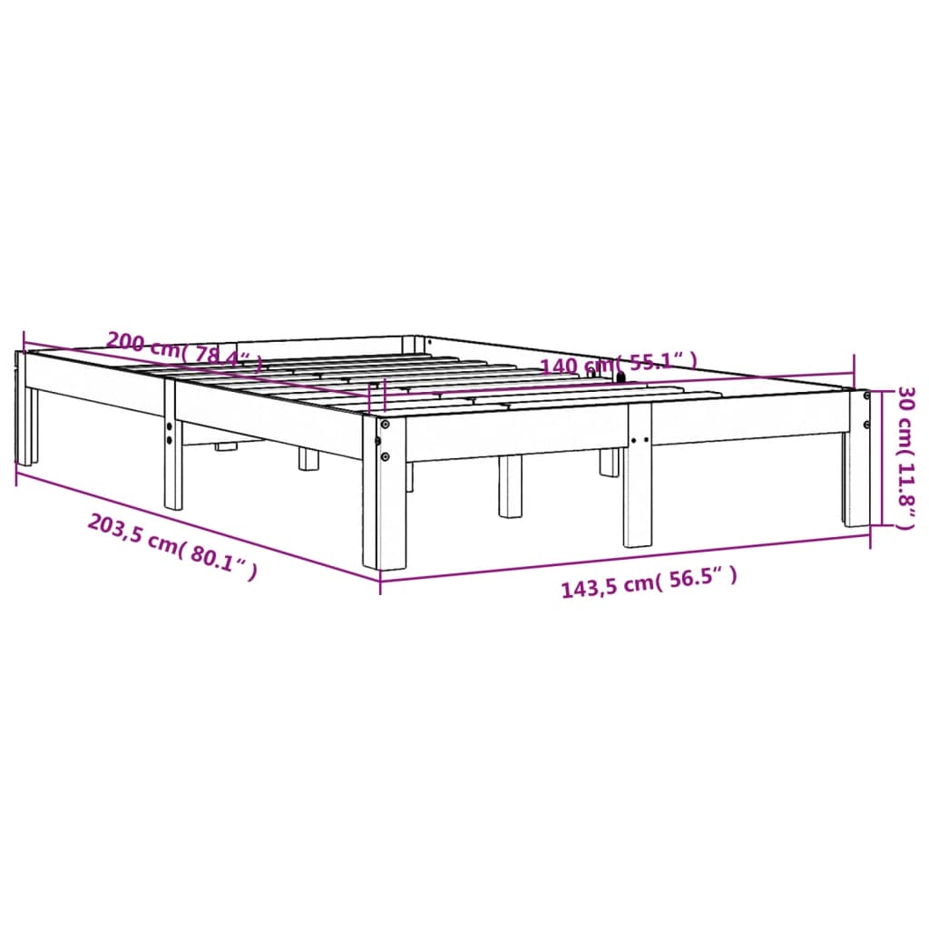 vidaXL Bed Frame without Mattress Wax Brown 140x200 cm Solid Wood Pine