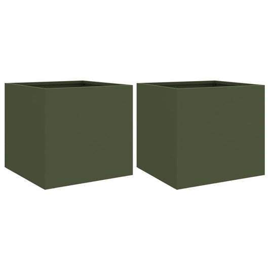 vidaXL Planters 2 pcs Olive Green 32x30x29 cm Steel