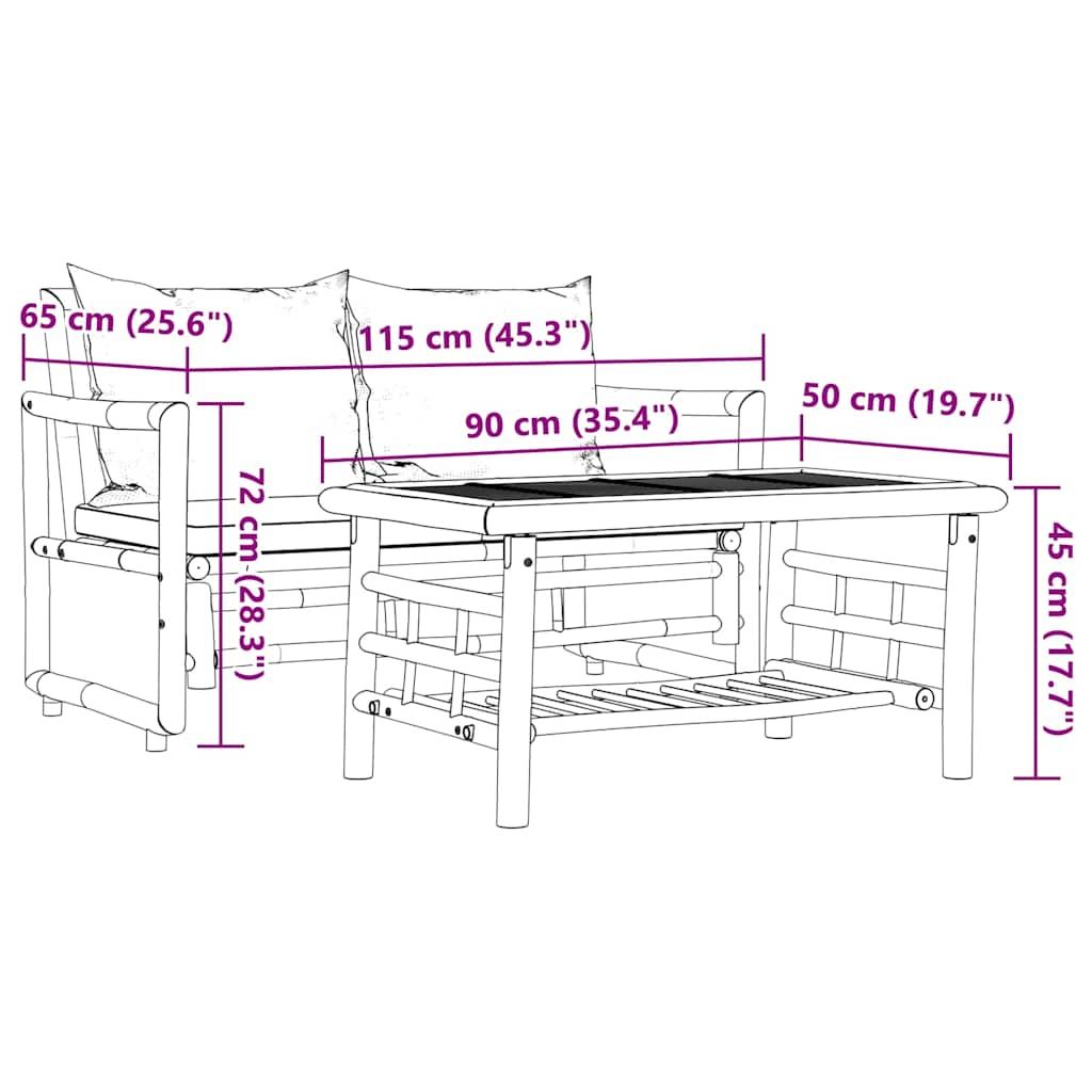 vidaXL 2 Piece Garden Sofa Set with Cushions Bamboo