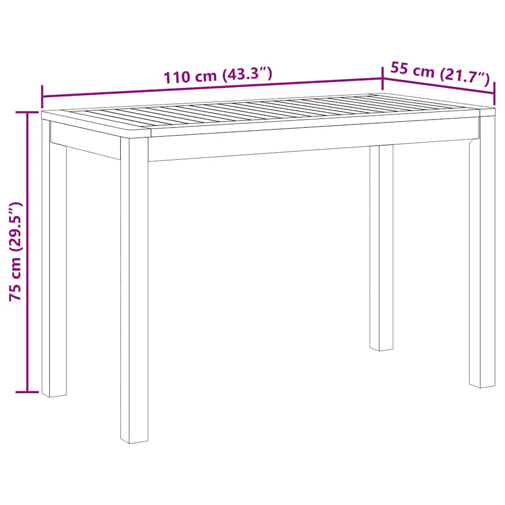 vidaXL Garden Dining Table 110x55x75 cm Solid Wood Acacia