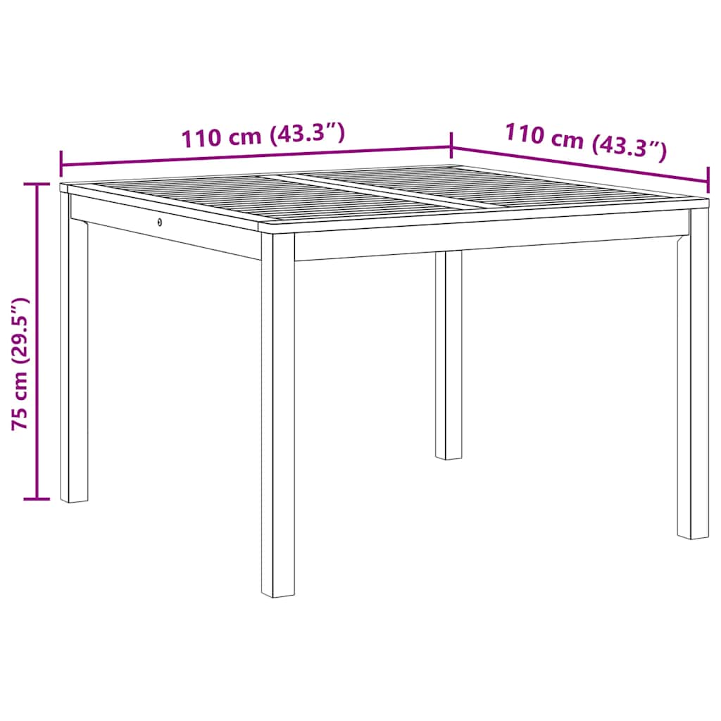 vidaXL Garden Dining Table 110x110x75 cm Solid Wood Acacia