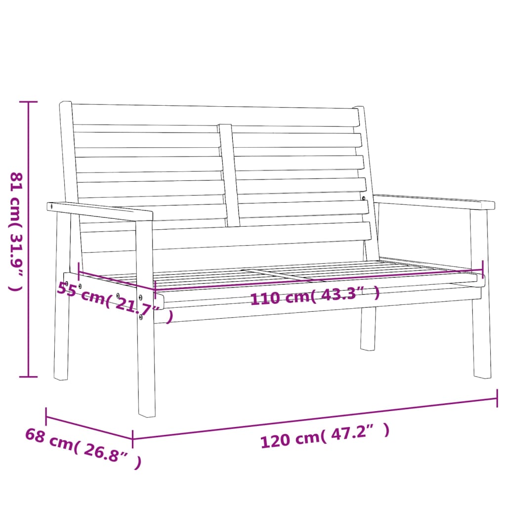 vidaXL Garden Sofa Bench 120 cm Solid Wood Acacia