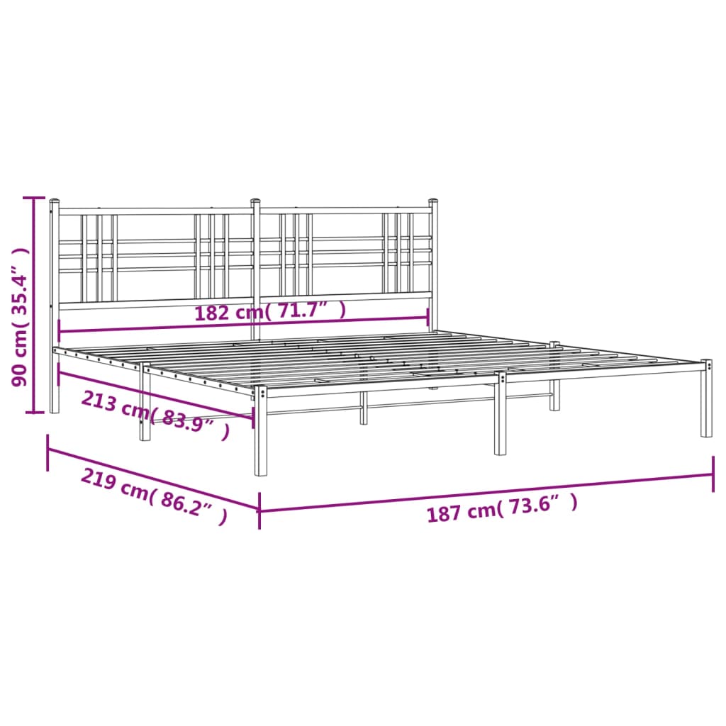 vidaXL Metal Bed Frame without Mattress with Headboard Black 183x213cm