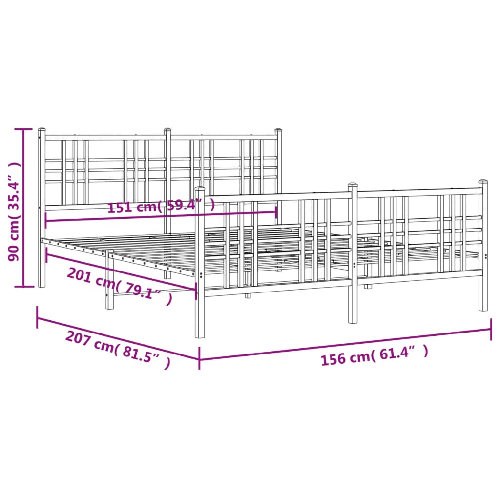 vidaXL Metal Bed Frame without Mattress with Footboard Black 150x200cm