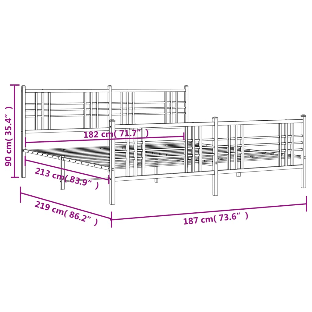 vidaXL Metal Bed Frame without Mattress with Footboard Black 183x213cm