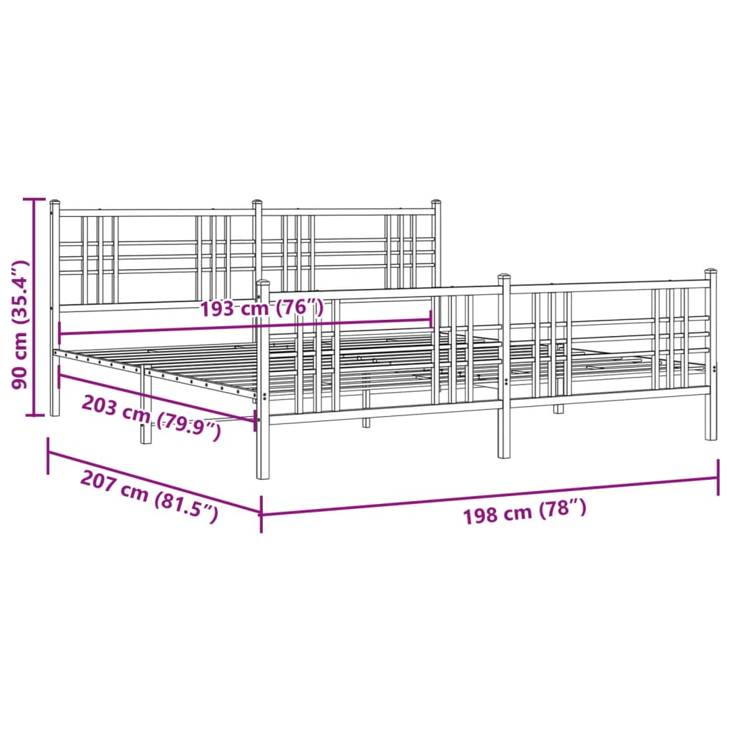 vidaXL Metal Bed Frame without Mattress with Footboard Black 193x203cm