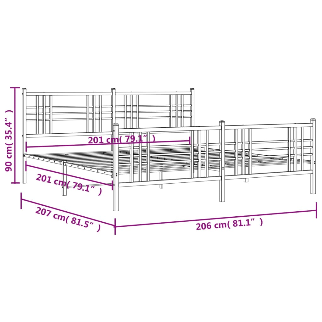 vidaXL Metal Bed Frame without Mattress with Footboard Black 200x200cm