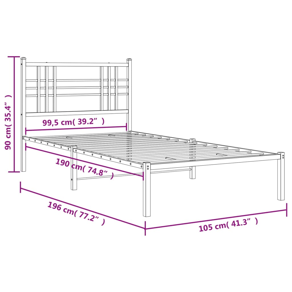 vidaXL Metal Bed Frame without Mattress with Headboard White 100x190cm