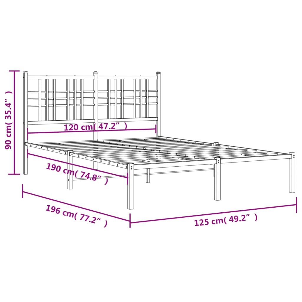 vidaXL Metal Bed Frame without Mattress with Headboard White 120x190cm