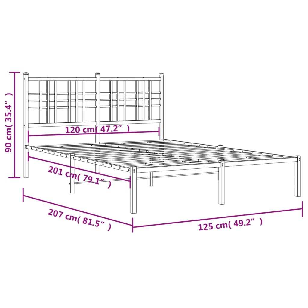vidaXL Metal Bed Frame without Mattress with Headboard White 120x200cm