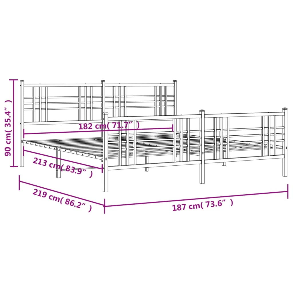 vidaXL Metal Bed Frame without Mattress with Footboard White 183x213cm
