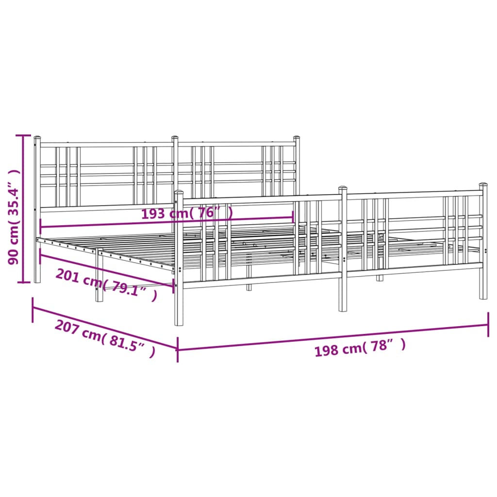 vidaXL Metal Bed Frame without Mattress with Footboard White 193x203cm