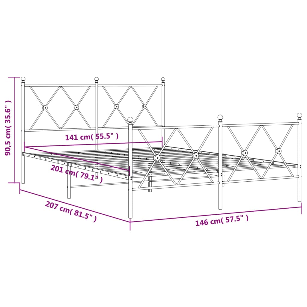 vidaXL Metal Bed Frame without Mattress with Footboard Black 140x200cm