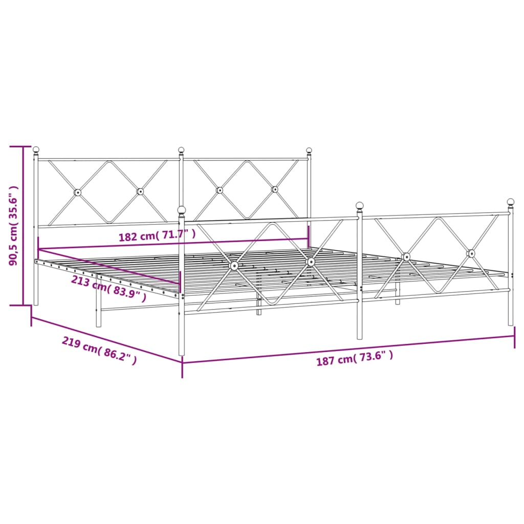 vidaXL Metal Bed Frame without Mattress with Footboard Black 183x213cm