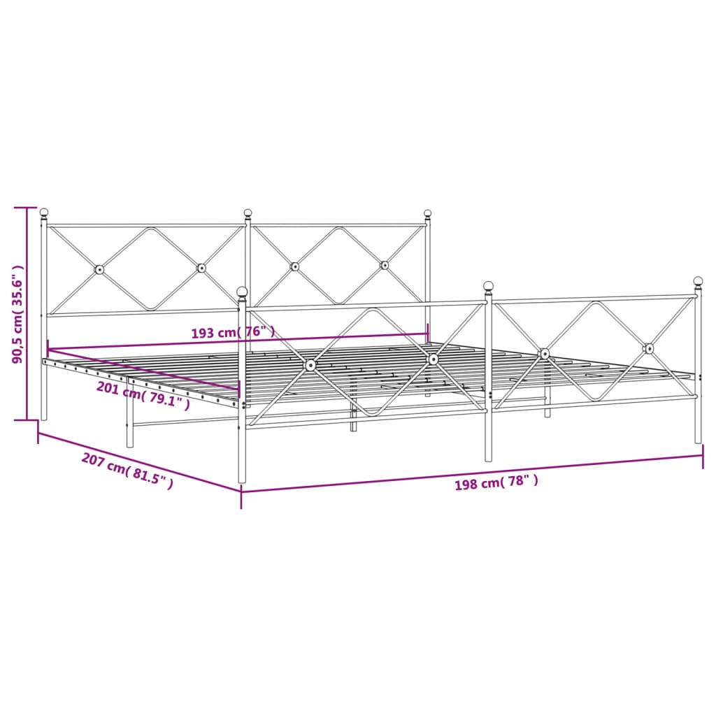 vidaXL Metal Bed Frame without Mattress with Footboard Black 193x203cm