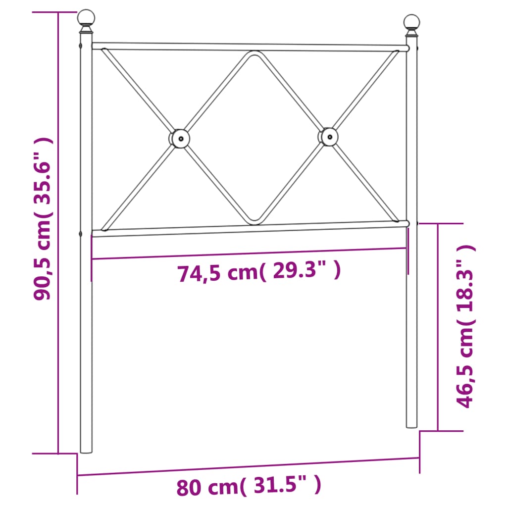 vidaXL Metal Replace Headboard Black 75cm
