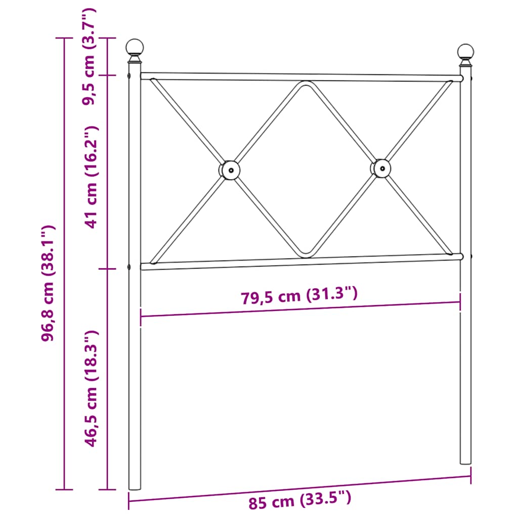 vidaXL Metal Replace Headboard Black 80cm