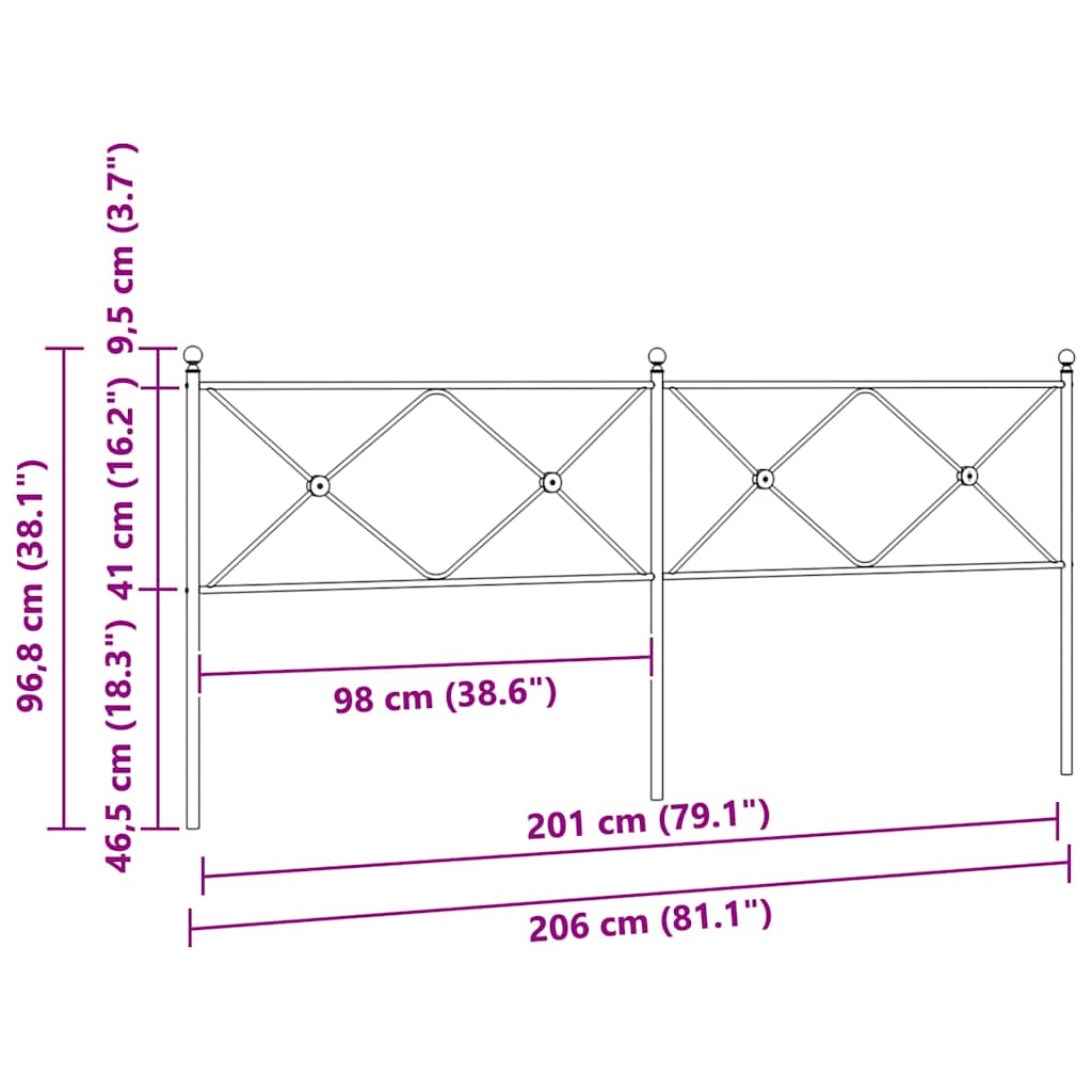 vidaXL Metal Replace Headboard Black 200cm