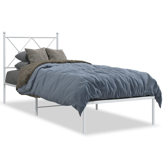 vidaXL Bed Frame | White | Powder-Coated Steel | Single | Bed Frame