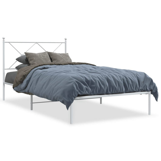 vidaXL Bed Frame | White | Powder-Coated Steel | Single | Bed Frame