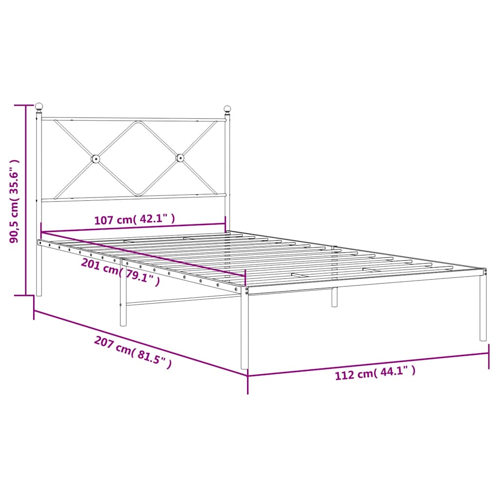 vidaXL Metal Bed Frame without Mattress with Headboard White 107x203cm