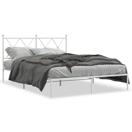 vidaXL Bed Frame | White | Steel | Double | Bed Frame | Rectangular | Modern