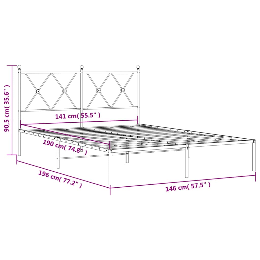 vidaXL Metal Bed Frame without Mattress with Headboard White 140x190cm