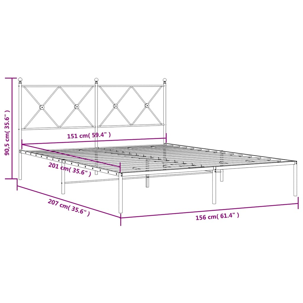 vidaXL Metal Bed Frame without Mattress with Headboard White 150x200cm