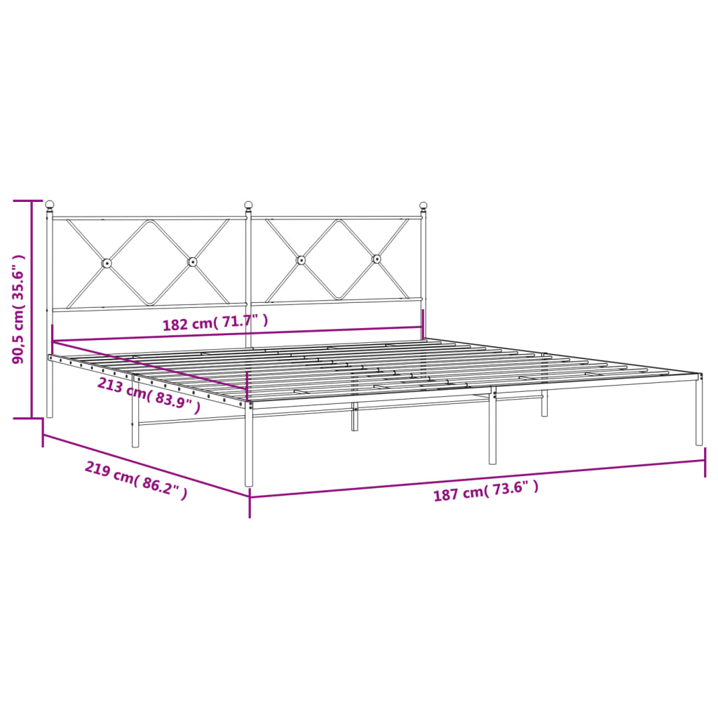 vidaXL Metal Bed Frame without Mattress with Headboard White 183x213cm