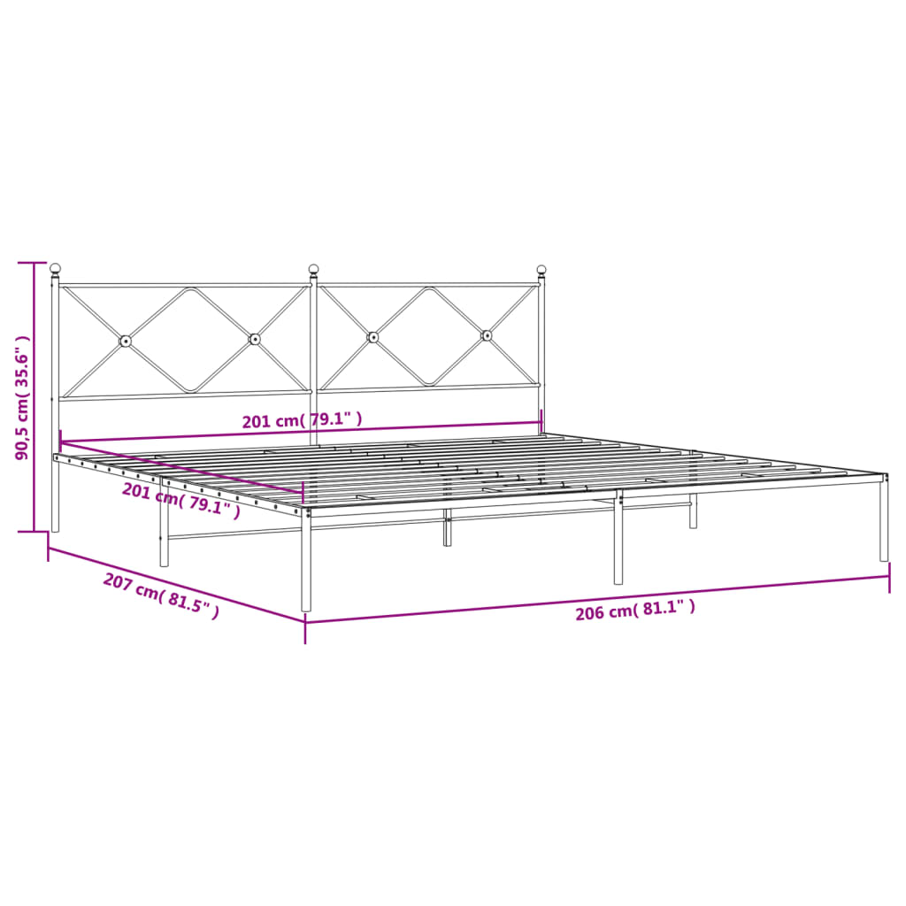 vidaXL Metal Bed Frame without Mattress with Headboard White 200x200cm