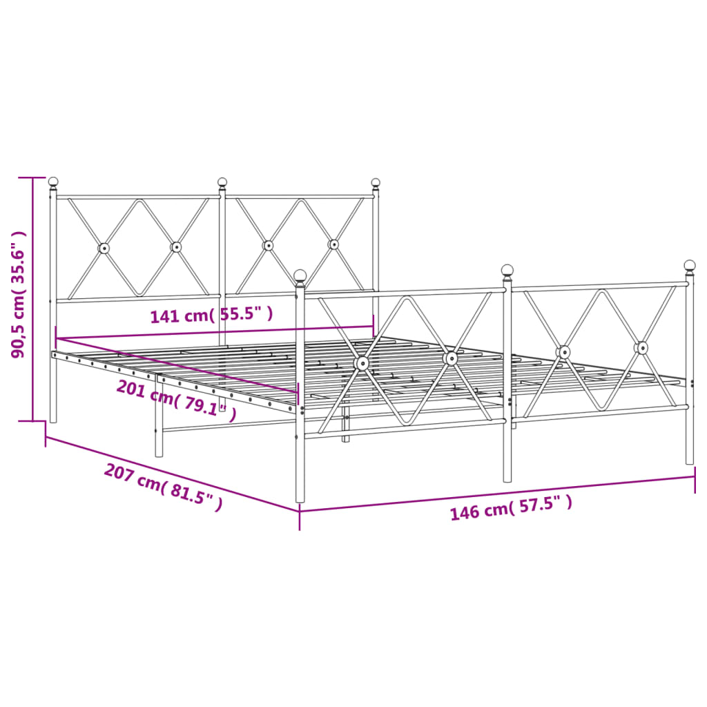 vidaXL Metal Bed Frame without Mattress with Footboard White 140x200cm