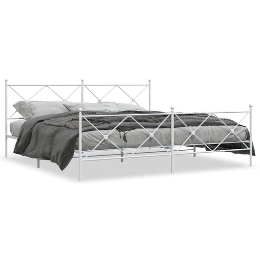 vidaXL Metal Bed Frame without Mattress with Footboard White 200x200cm