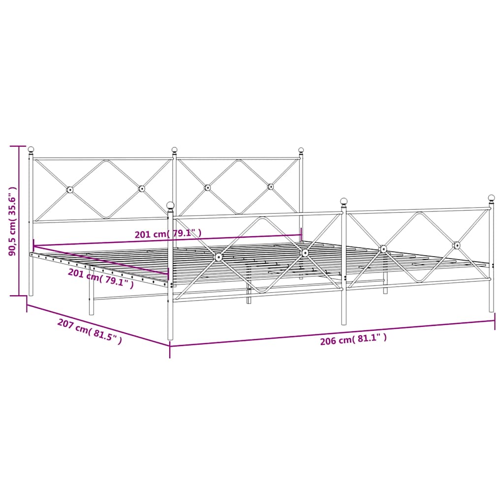 vidaXL Metal Bed Frame without Mattress with Footboard White 200x200cm