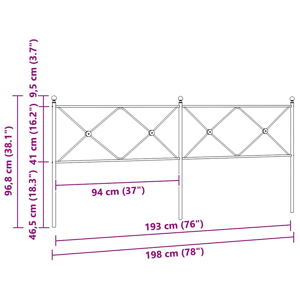 vidaXL Metal Replace Headboard White 193cm