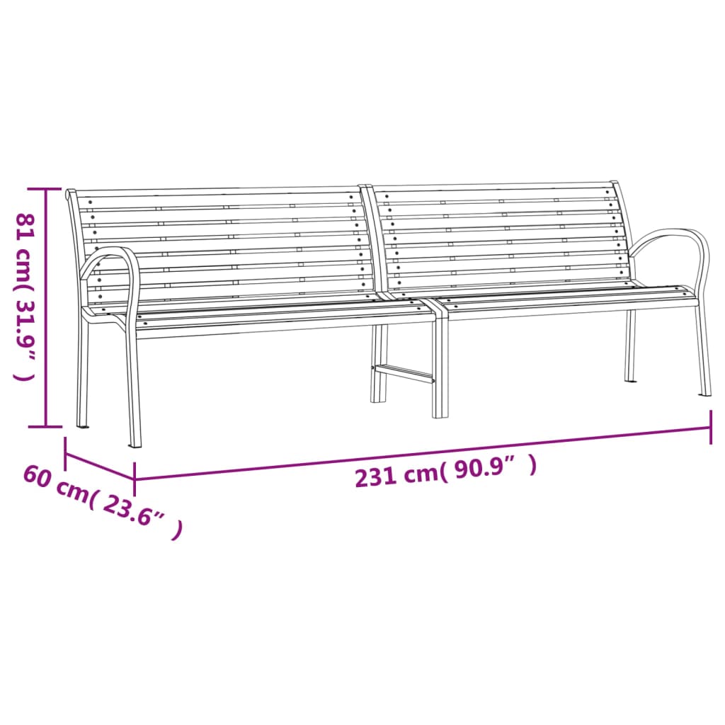 vidaXL Twin Garden Bench Black 231 cm Steel and WPC