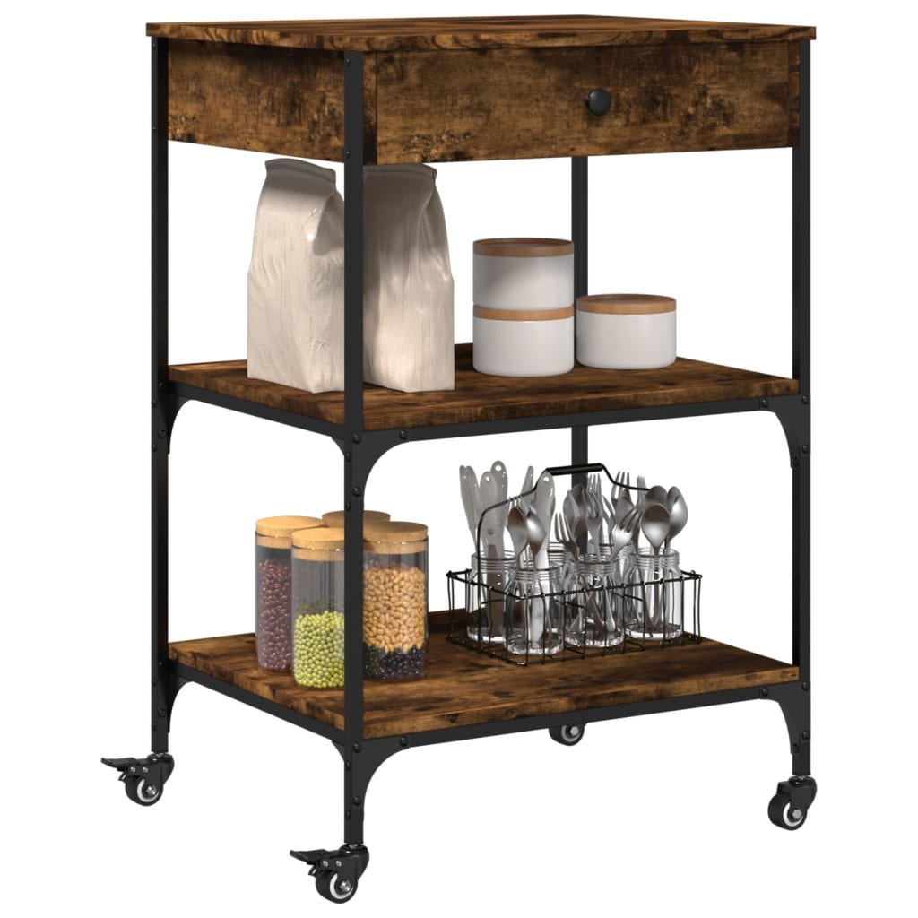 vidaXL Kitchen Trolley Smoked Oak 60x48x89,5 cm Engineered Wood